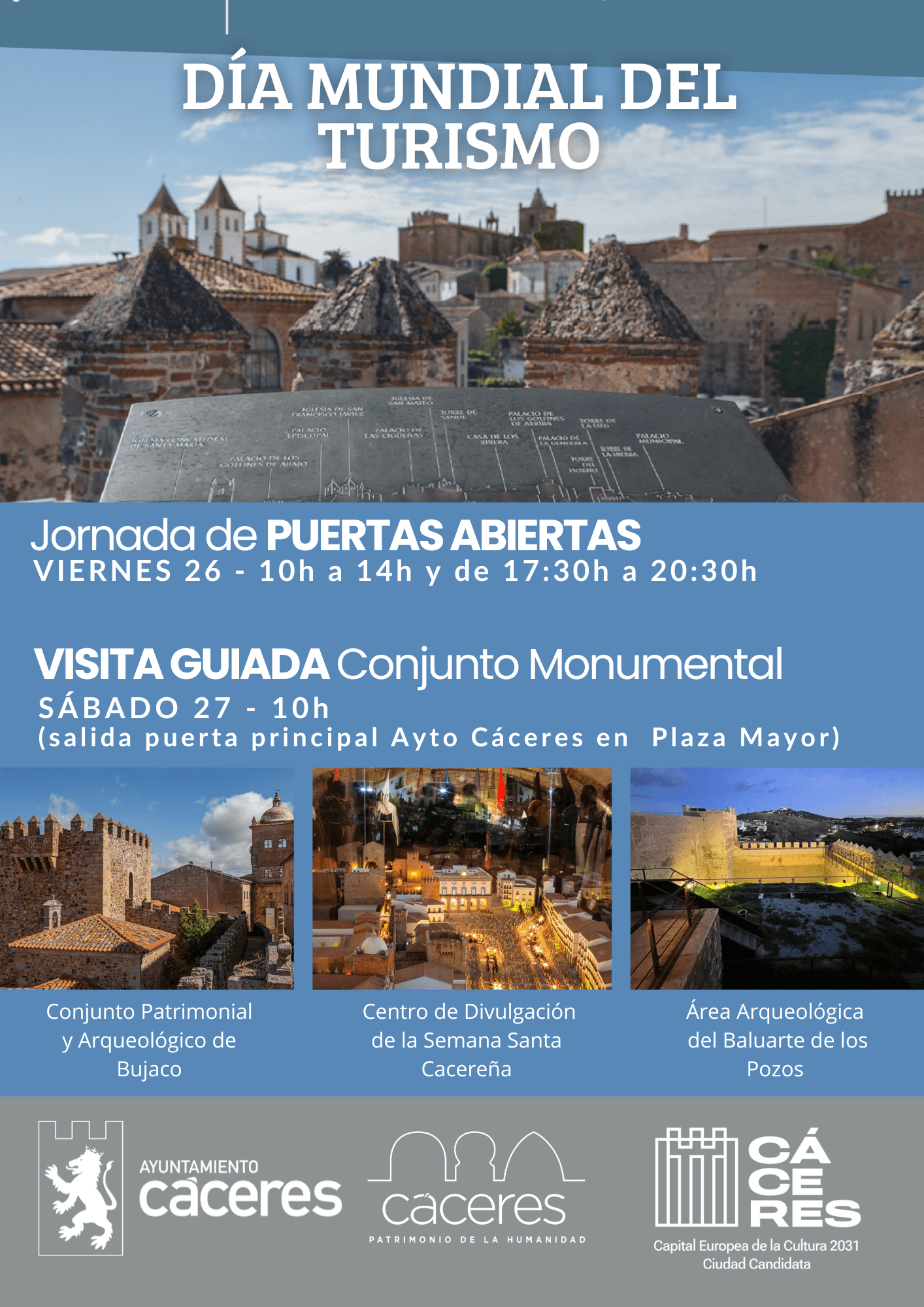 caceres-celebra-el-dia-mundial-del-turismo-con-una-jornada-de-puertas-abiertas-de-los-centros-turisticos-municipales-y-una-visita-guiada-por-su-conjunto-monumental