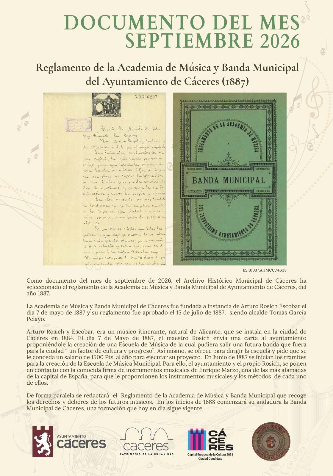 el-palacio-de-la-isla-acoge-durante-septiembre-el-‘documento-del-mes’-dedicado-al-reglamento-de-la-academia-de-musica-y-banda-municipal-de-1887