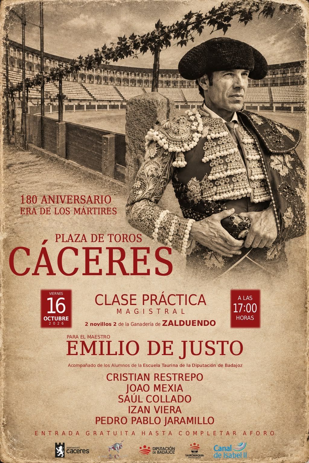 el-ayuntamiento-anima-a-acudir-a-la-clase-practica-magistral-con-emilio-de-justo-por-el-180-aniversario-de-la-plaza-de-toros-de-cacere
